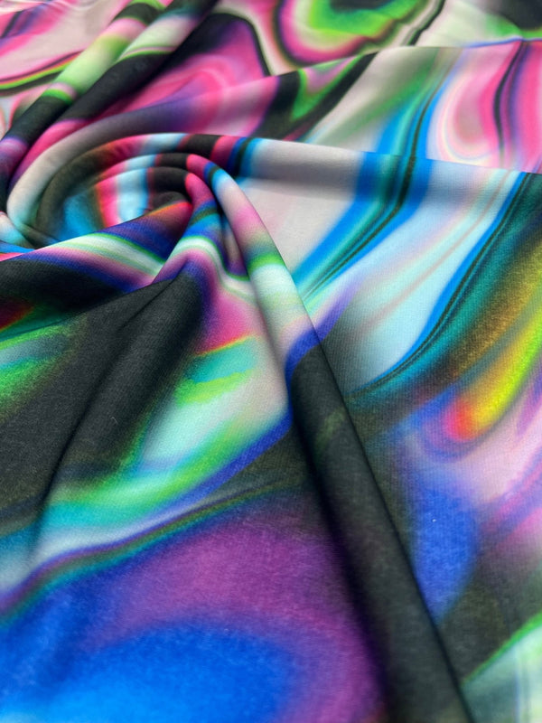Green Blue Purple Mix Print ITY Fabric 4 Way Stretch