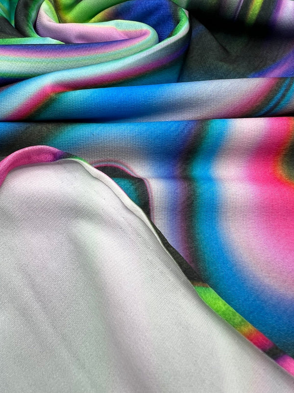 Green Blue Purple Mix Print ITY Fabric 4 Way Stretch