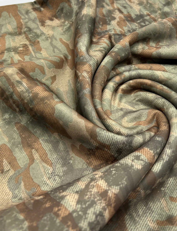 Green Camo Printed Plain Scuba 4 Way Stretch Jersey Fabric