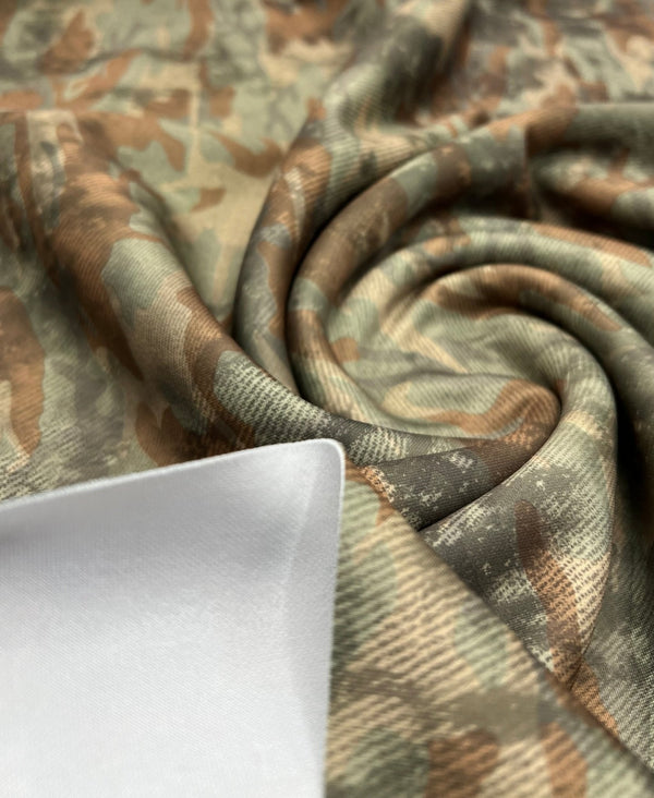 Green Camo Printed Plain Scuba 4 Way Stretch Jersey Fabric