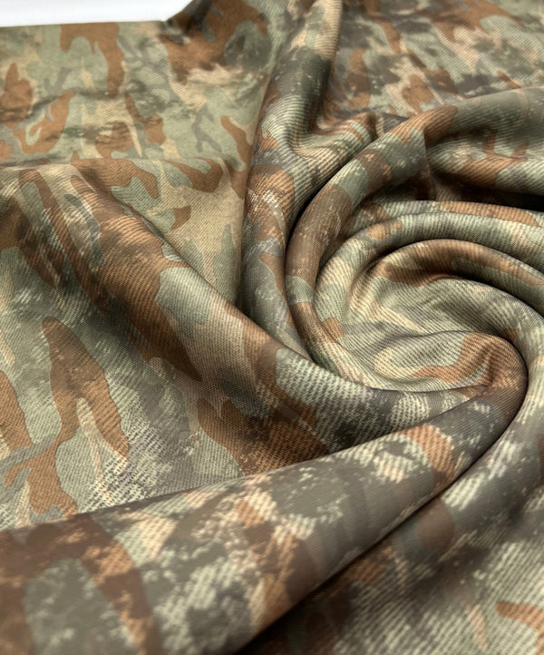 Green Camo Printed Plain Scuba 4 Way Stretch Jersey Fabric