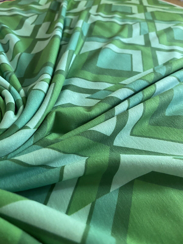 Green Diamond Print Spun Poly Stretch Fabric