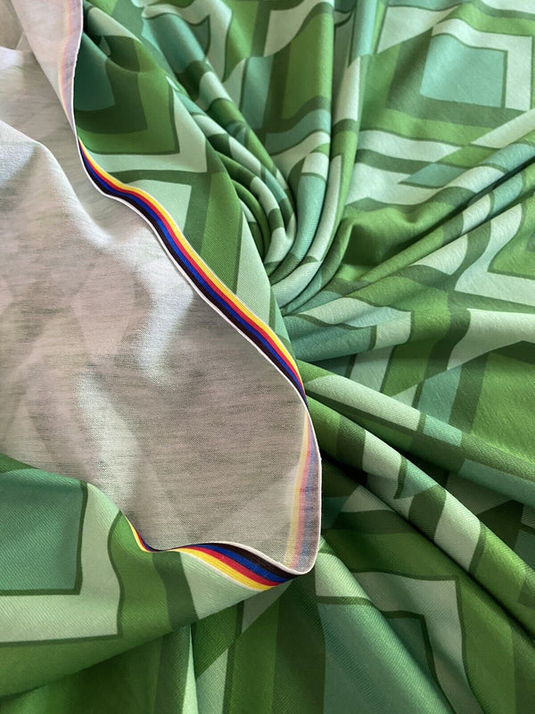 Green Diamond Print Spun Poly Stretch Fabric
