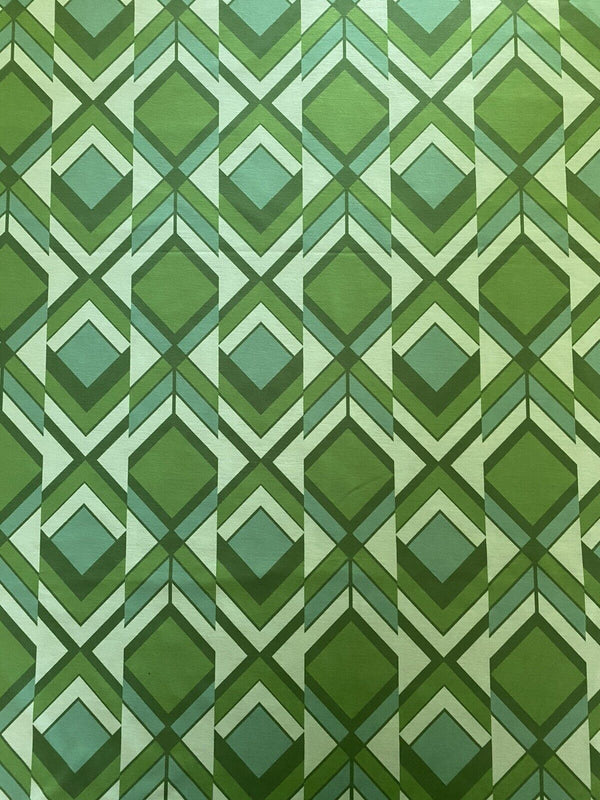 Green Diamond Print Spun Poly Stretch Fabric