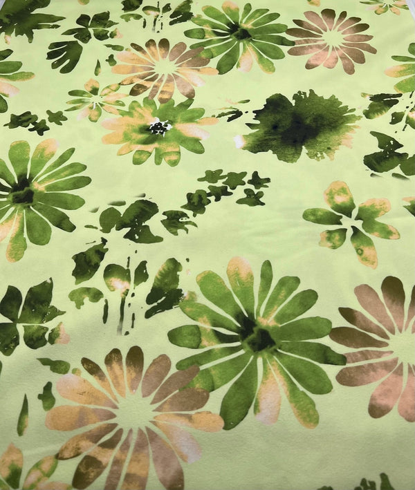 Lime Green Floral Printed Scuba Crepe Jersey Fabric 4 Way Stretch