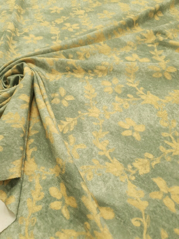 Green Floral Printed Scuba Crepe Jersey Fabric 4 Way Stretch