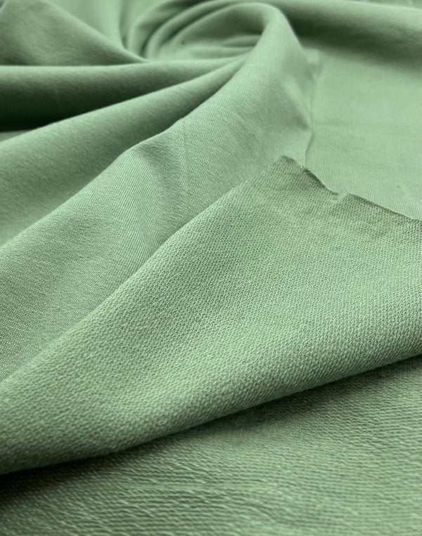Green French Terry Loopback Cotton Jersey 230 GSM 95/5 Lycra 4 Way Stretch