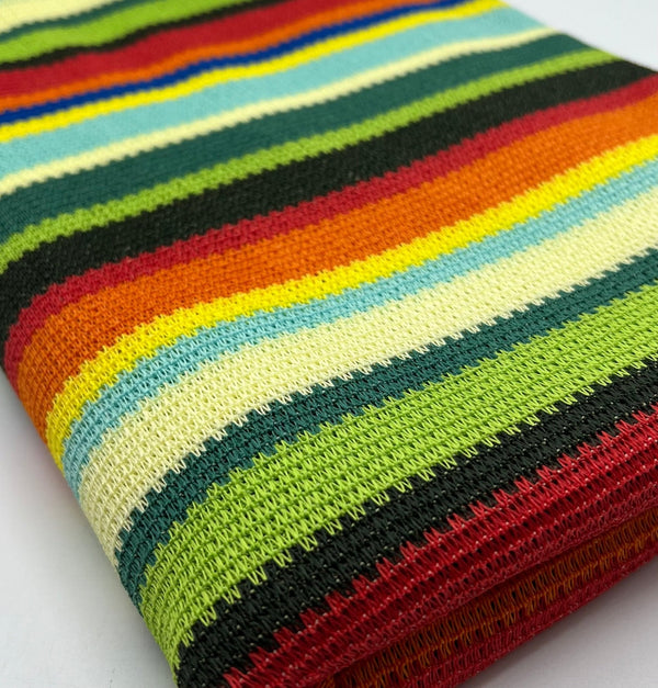 Green Multi Stripe Textured Knitted 2 Way Stretch Fabric