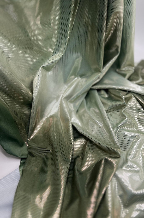 Green Silver Shiny Sequin Soft Touch 2 Way Stretch Fabric