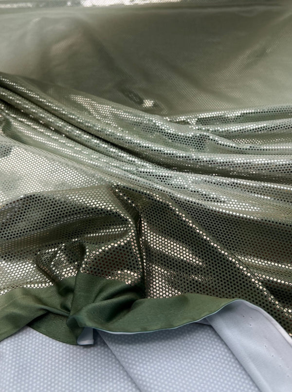 Green Silver Shiny Sequin Soft Touch 2 Way Stretch Fabric
