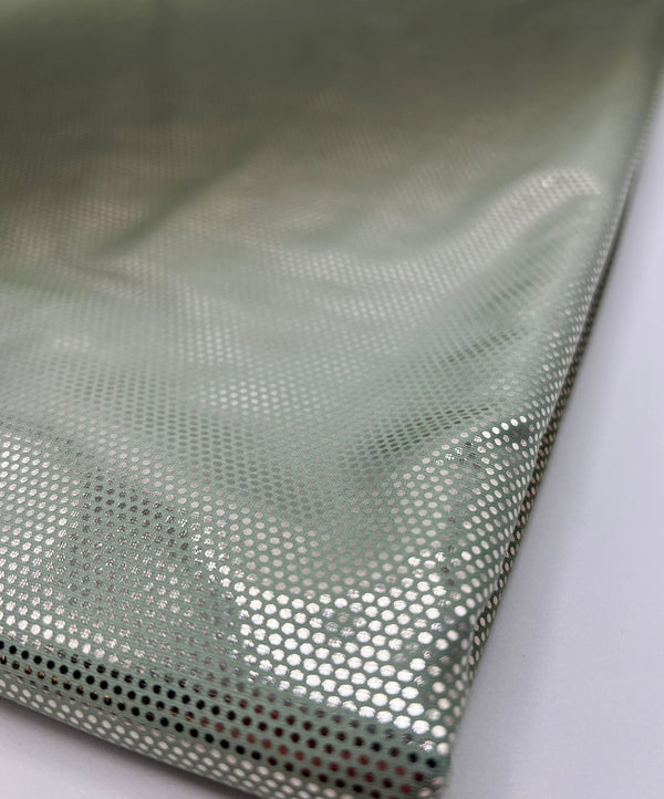 Green Silver Shiny Sequin Soft Touch 2 Way Stretch Fabric