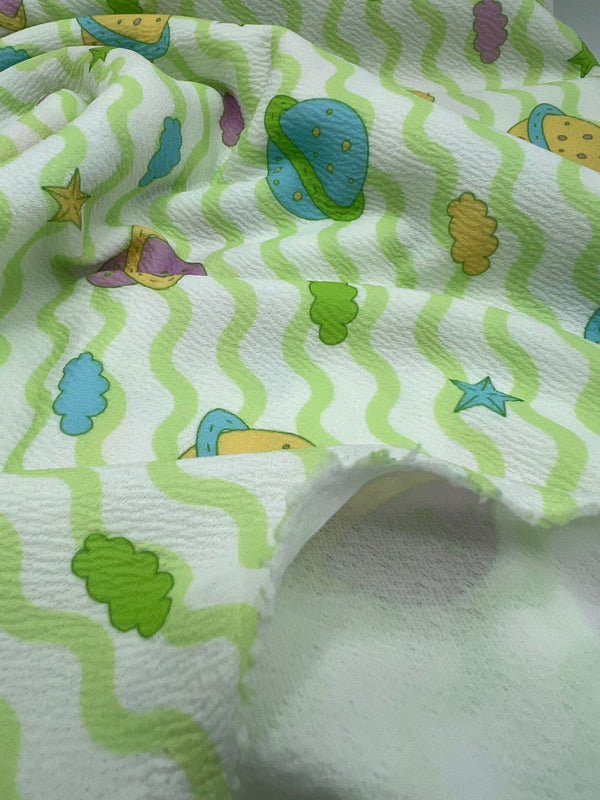 Green Space Print Liverpool Bullet Stretch Fabric