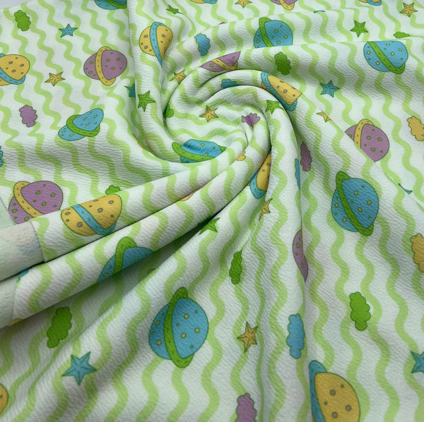 Green Space Print Liverpool Bullet Stretch Fabric