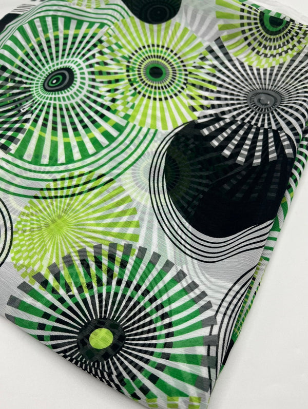 Green Swirl Printed Chiffon Dress Fabric