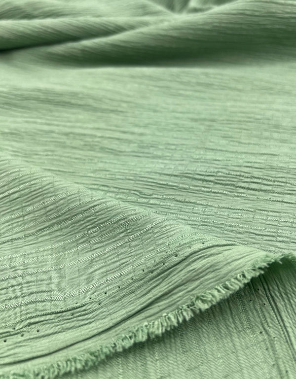 Green Textured Crinkle Lightweight Non Stretch Fabric