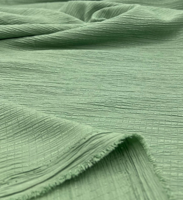 Green Textured Crinkle Lightweight Non Stretch Fabric