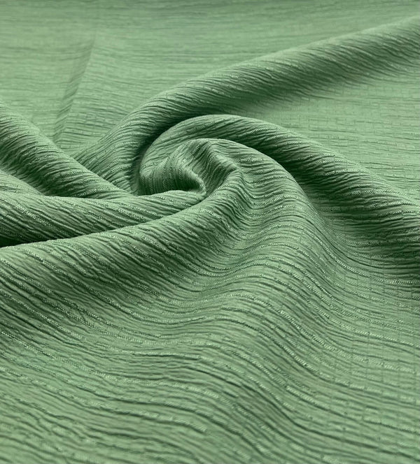 Green Textured Crinkle Lightweight Non Stretch Fabric