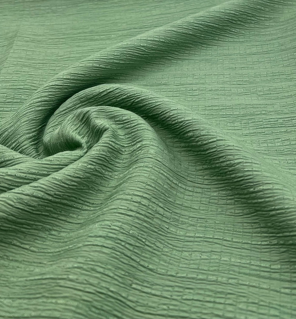 Green Textured Crinkle Lightweight Non Stretch Fabric