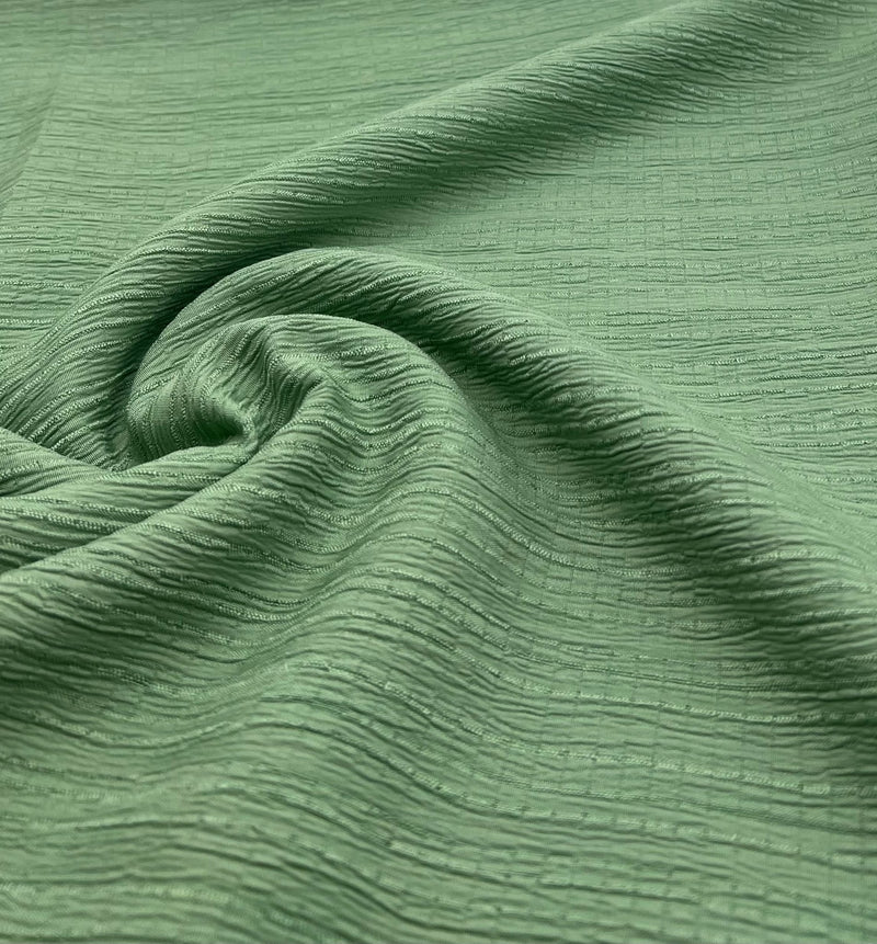 Green Textured Crinkle Lightweight Non Stretch Fabric