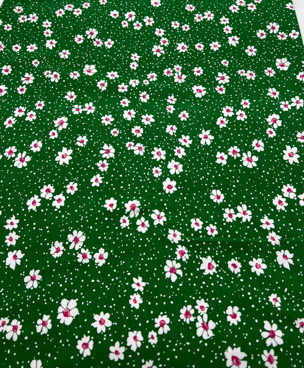 Green White Floral Spot Print Viscose Elastane 4 Way Stretch Fabric