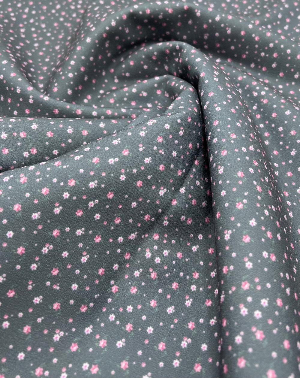 Grey Ditsy Floral Printed Scuba Crepe Jersey Fabric 4 Way Stretch