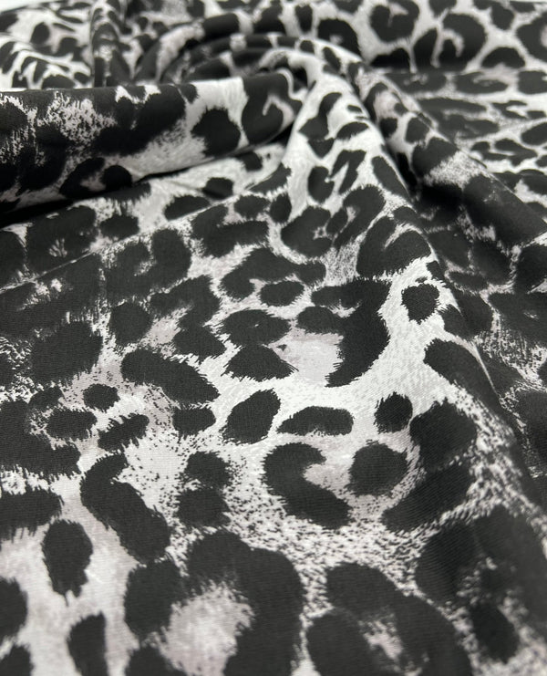 Grey Leopard Print Viscose Elastane Fabric