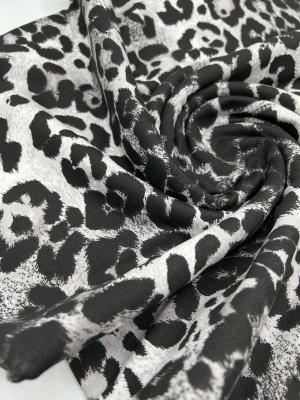 Grey Leopard Print Viscose Elastane Fabric