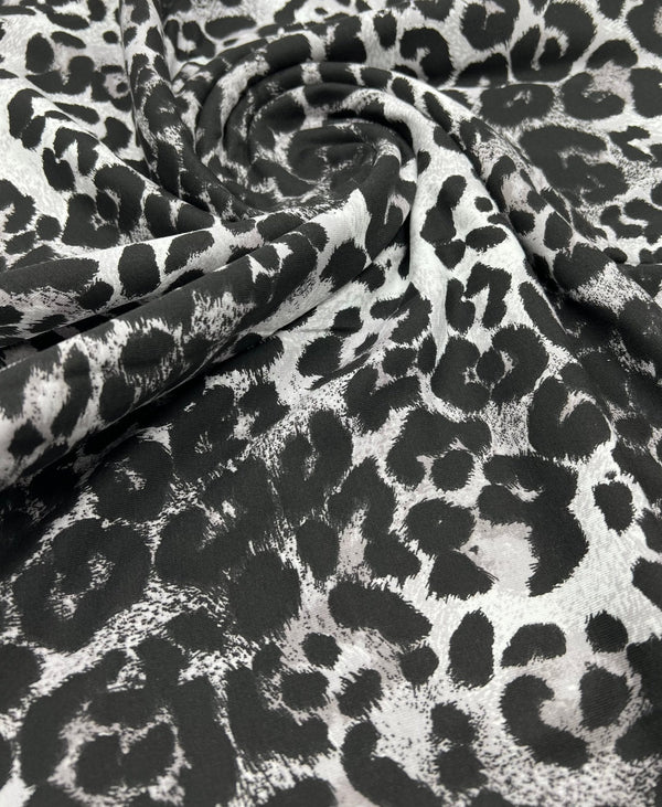 Grey Leopard Print Viscose Elastane Fabric
