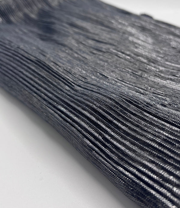 Grey Metallic Shiny Foil Plisse Pleated Stretch Fabric