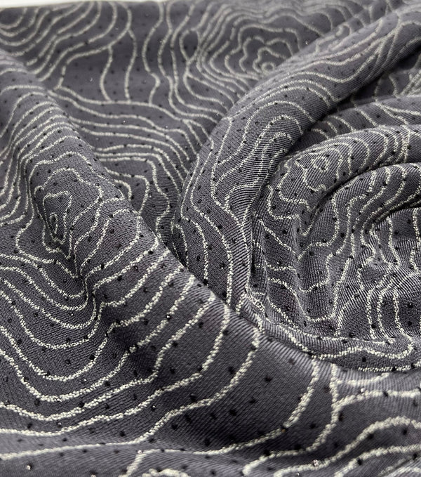 Grey Patterned Glitter Sequin 4 Way Stretch Dress Craft Fabric
