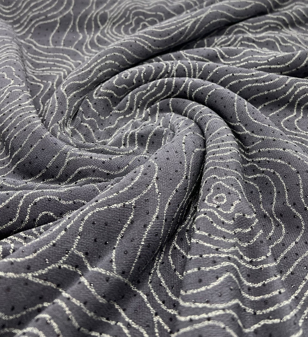 Grey Patterned Glitter Sequin 4 Way Stretch Dress Craft Fabric