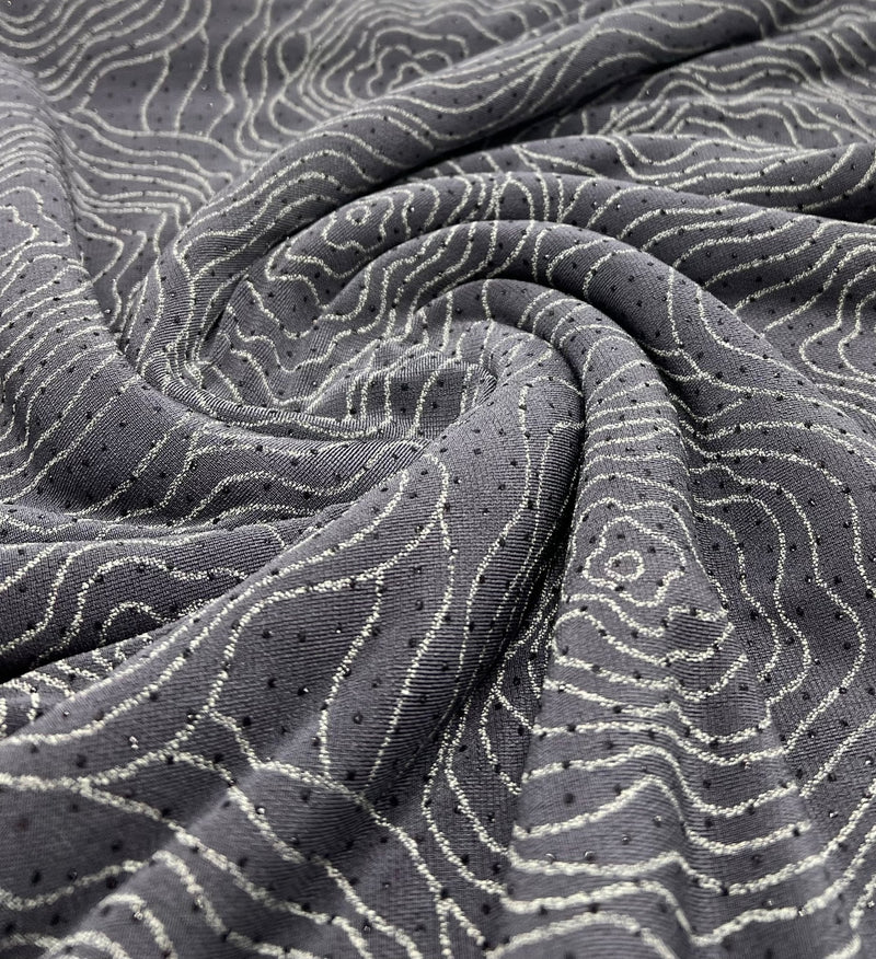 Grey Patterned Glitter Sequin 4 Way Stretch Dress Craft Fabric