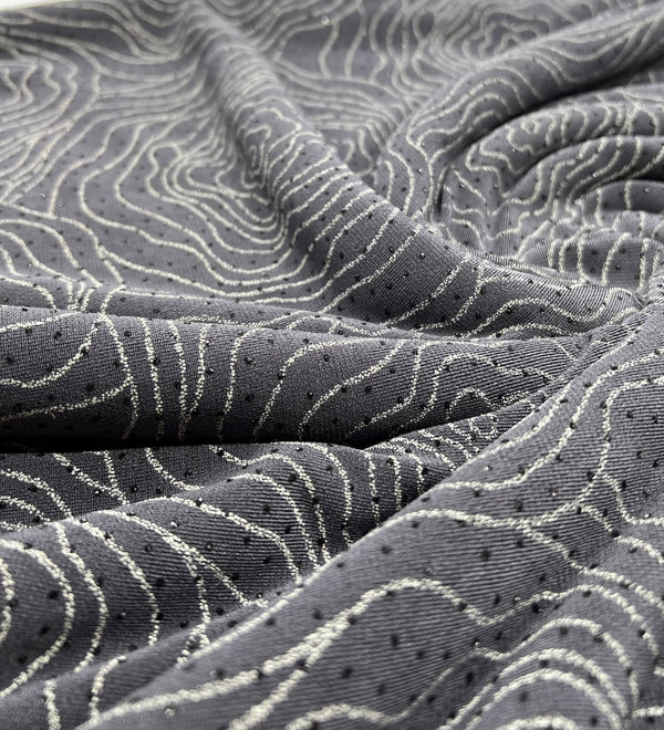 Grey Patterned Glitter Sequin 4 Way Stretch Dress Craft Fabric