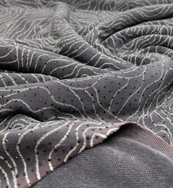 Grey Patterned Glitter Sequin 4 Way Stretch Dress Craft Fabric