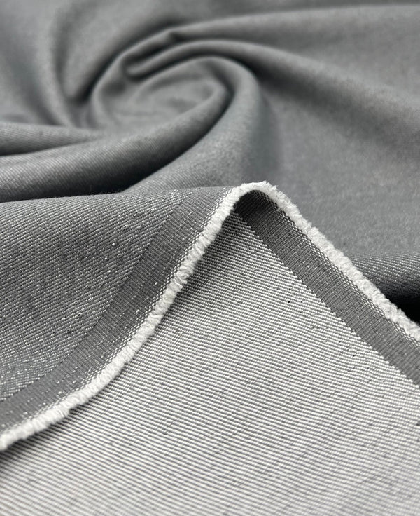 Grey Plain Washed Stretch Denim 280GSM