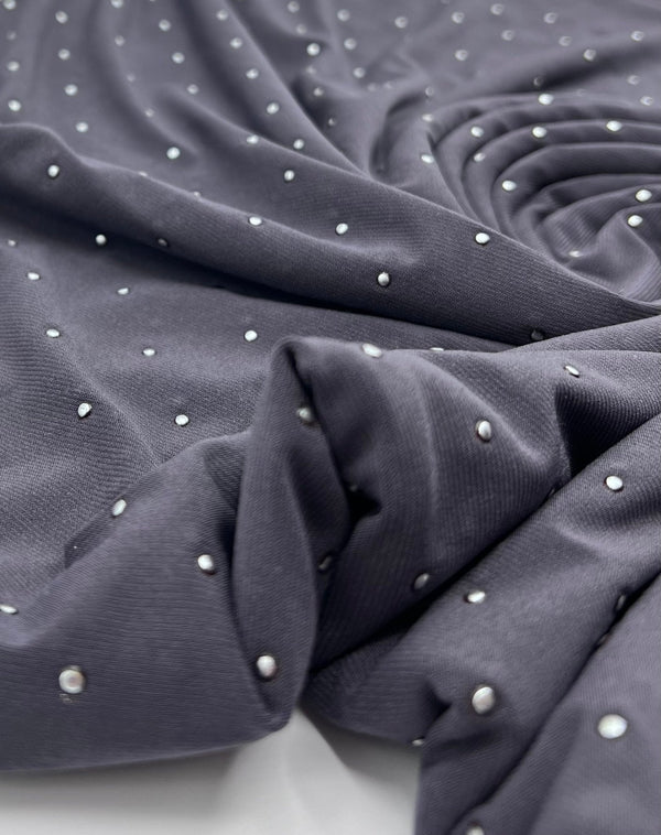 Grey Silver Metal Stud ITY Fabric
