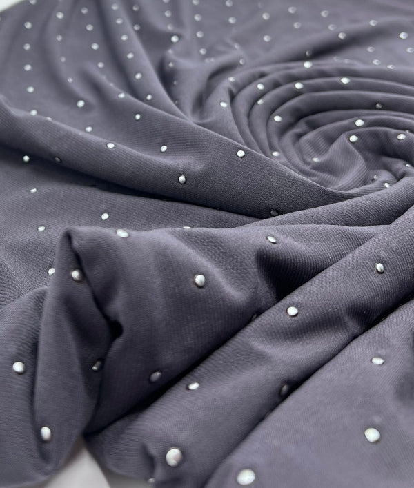 Grey Silver Metal Stud ITY Fabric