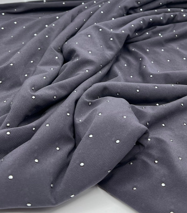 Grey Silver Metal Stud ITY Fabric