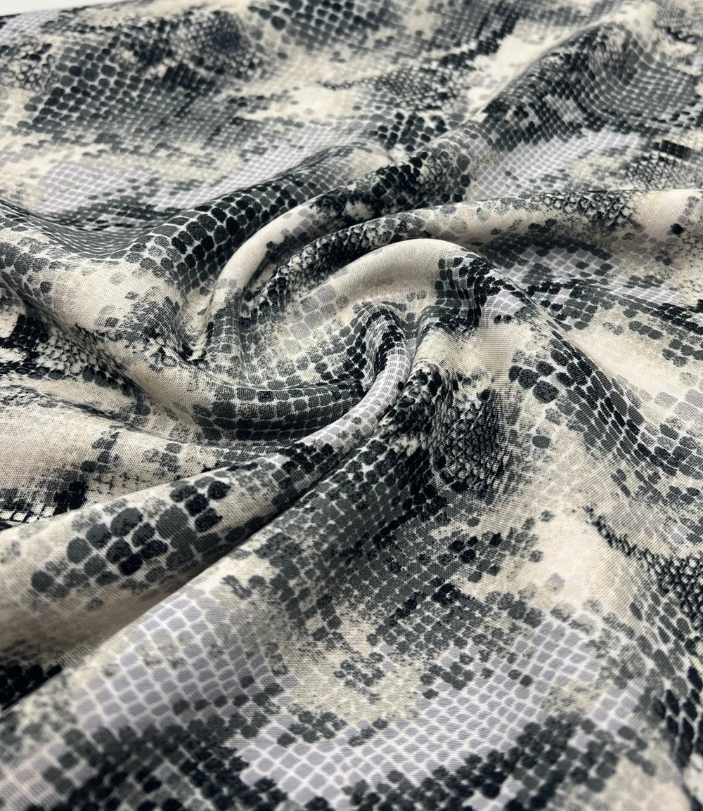 Grey Snake Mix 100% Viscose Non Stretch Fabric