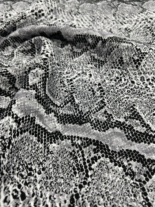 Grey Snake Printed Plain Scuba 4 Way Stretch Jersey Fabric