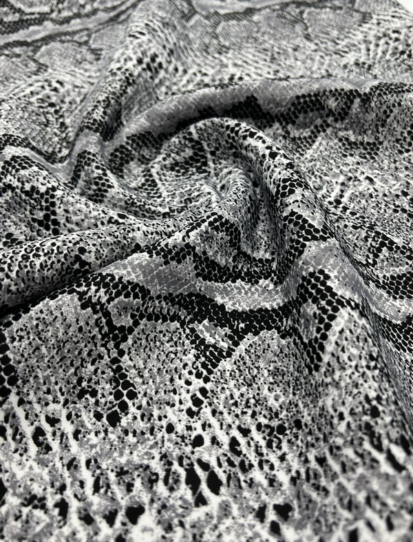 Grey Snake Printed Plain Scuba 4 Way Stretch Jersey Fabric
