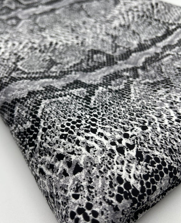 Grey Snake Printed Plain Scuba 4 Way Stretch Jersey Fabric