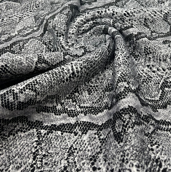 Grey Snake Printed Scuba Crepe Jersey Fabric 4 Way Stretch