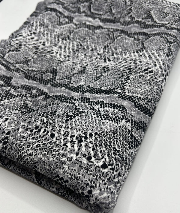 Grey Snake Printed Scuba Crepe Jersey Fabric 4 Way Stretch