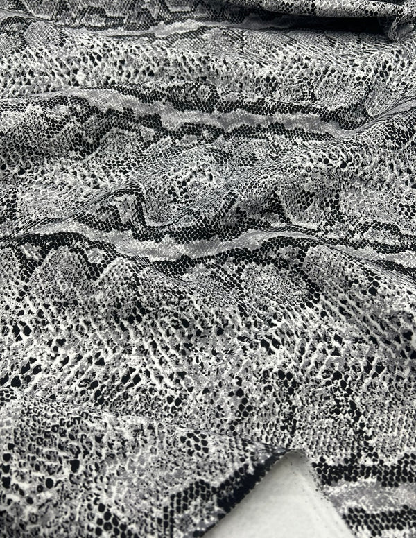 Grey Snake Printed Scuba Crepe Jersey Fabric 4 Way Stretch