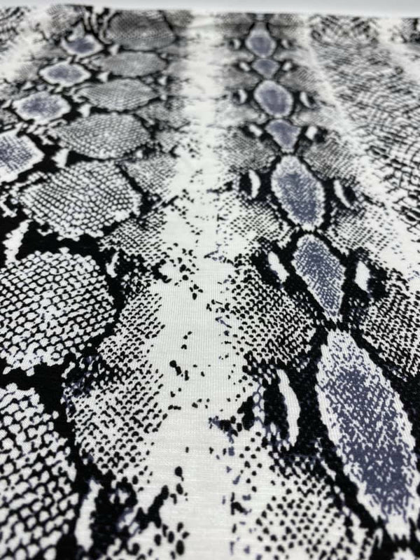 Grey Snakeskin Print Viscose Elastane Fabric