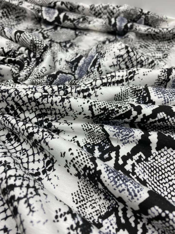Grey Snakeskin Print Viscose Elastane Fabric