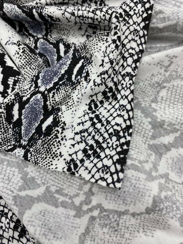 Grey Snakeskin Print Viscose Elastane Fabric