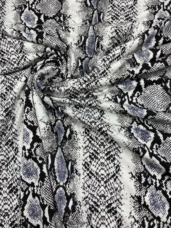 Grey Snakeskin Print Viscose Elastane Fabric