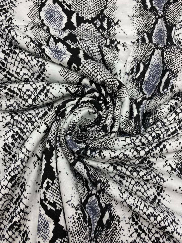 Grey Snakeskin Print Viscose Elastane Fabric